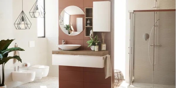 Ambientazione moderna effetto pietra per bagno