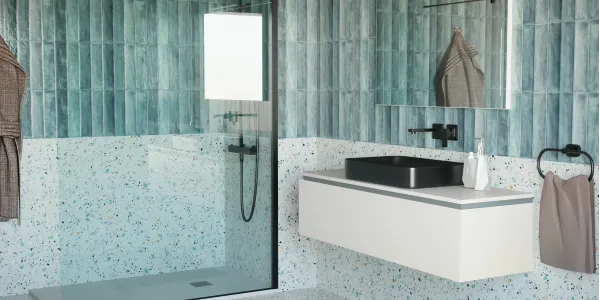 Ambientazione moderna con elementi industrial per bagno