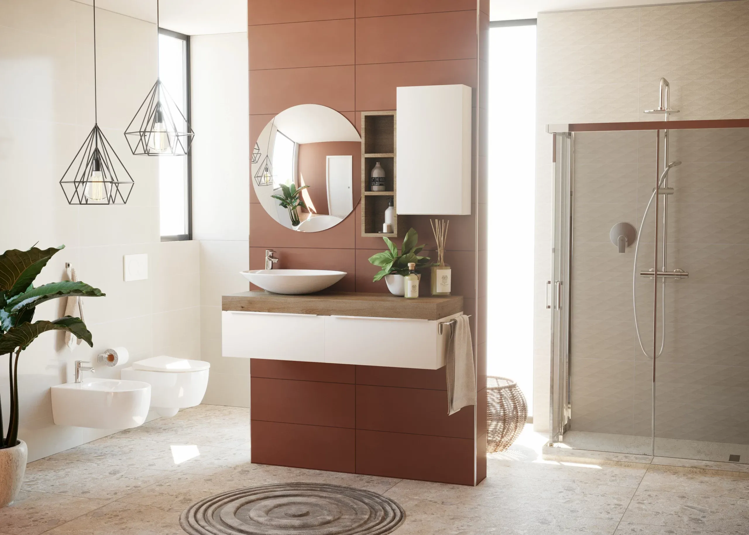 Ambientazione moderna effetto pietra per bagno