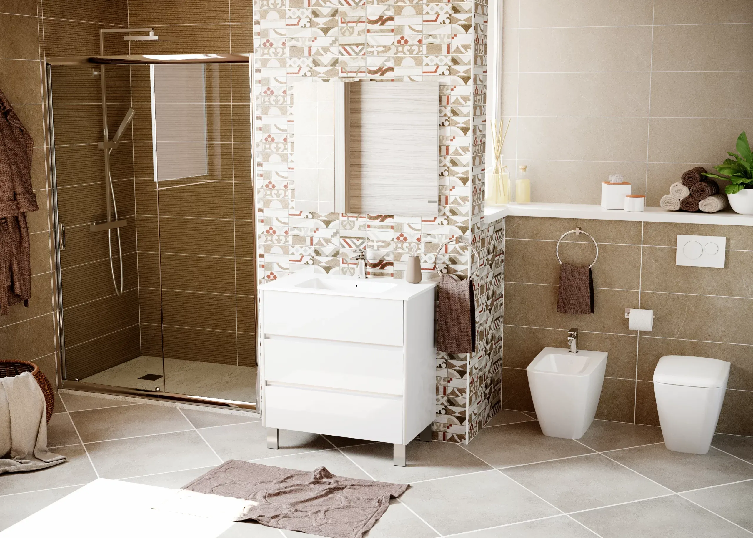 Ambientazione moderna patchwork per bagno
