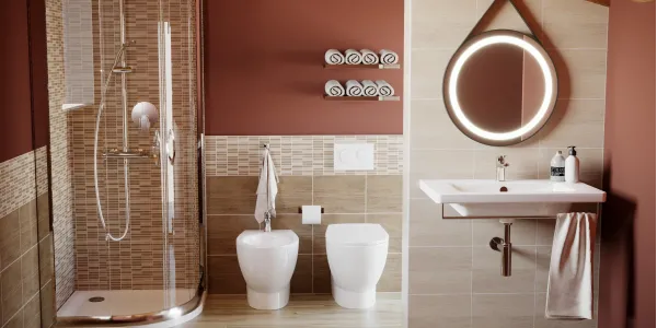 Ambientazione moderna effetto legno per bagno