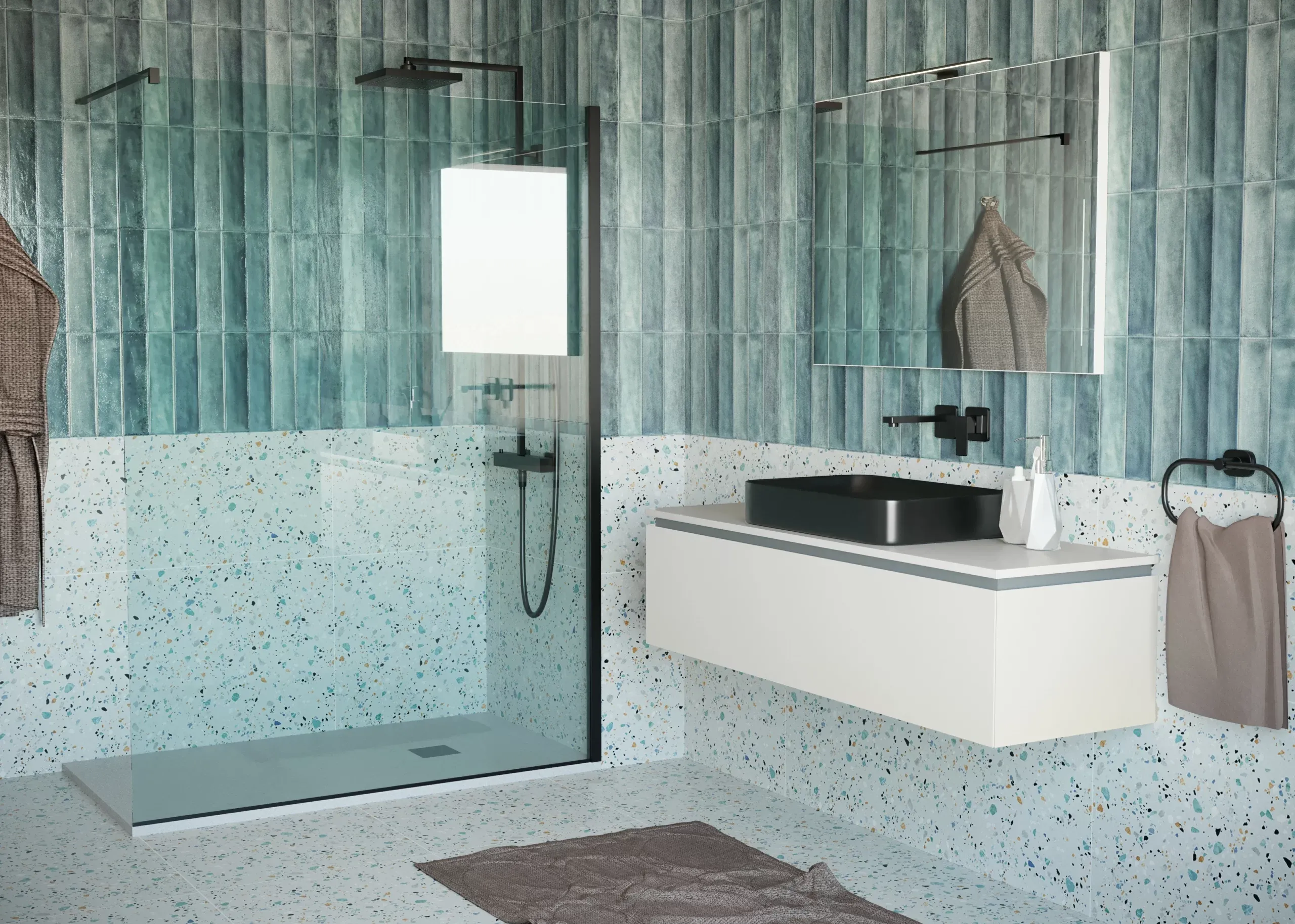 Ambientazione moderna con elementi industrial per bagno
